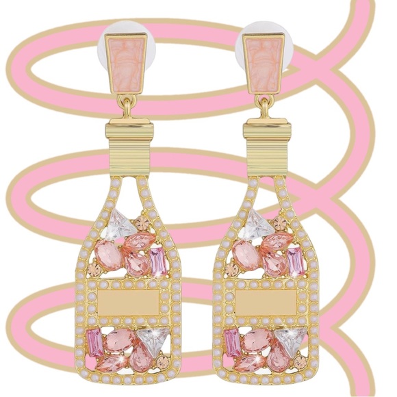CHAMPANGE BOTTLE HANGING EARRINGS! PAVE CRYSTAL & BEADS MAKE THESE EARRI… - Picture 2 of 16